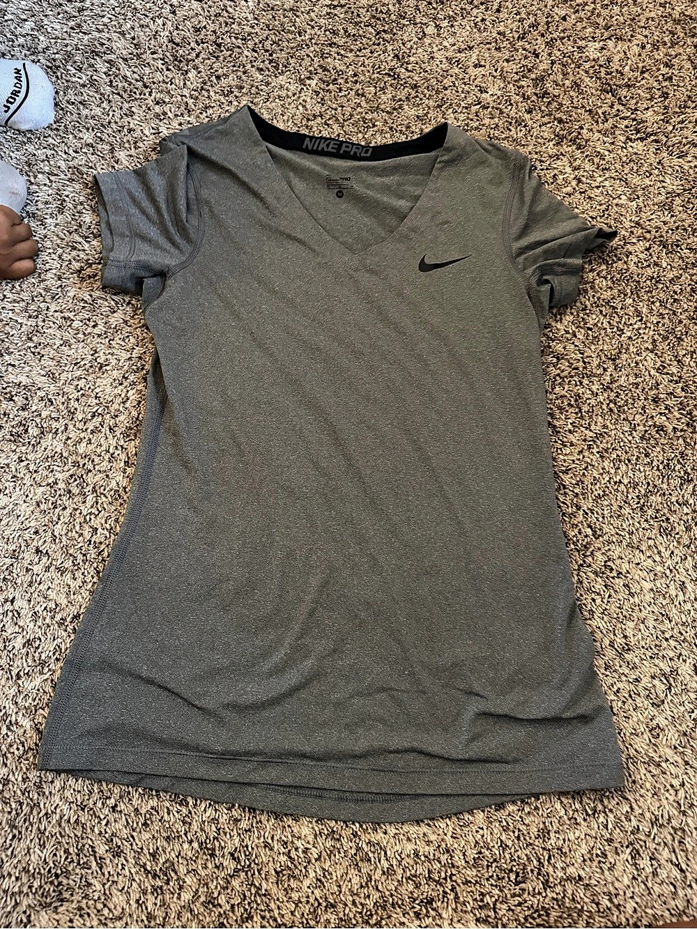 Nike Pro Dri-FIT V-Neck Short Sleeve Top Dri-FIT V-Neck Short Sleeve Gray Medium